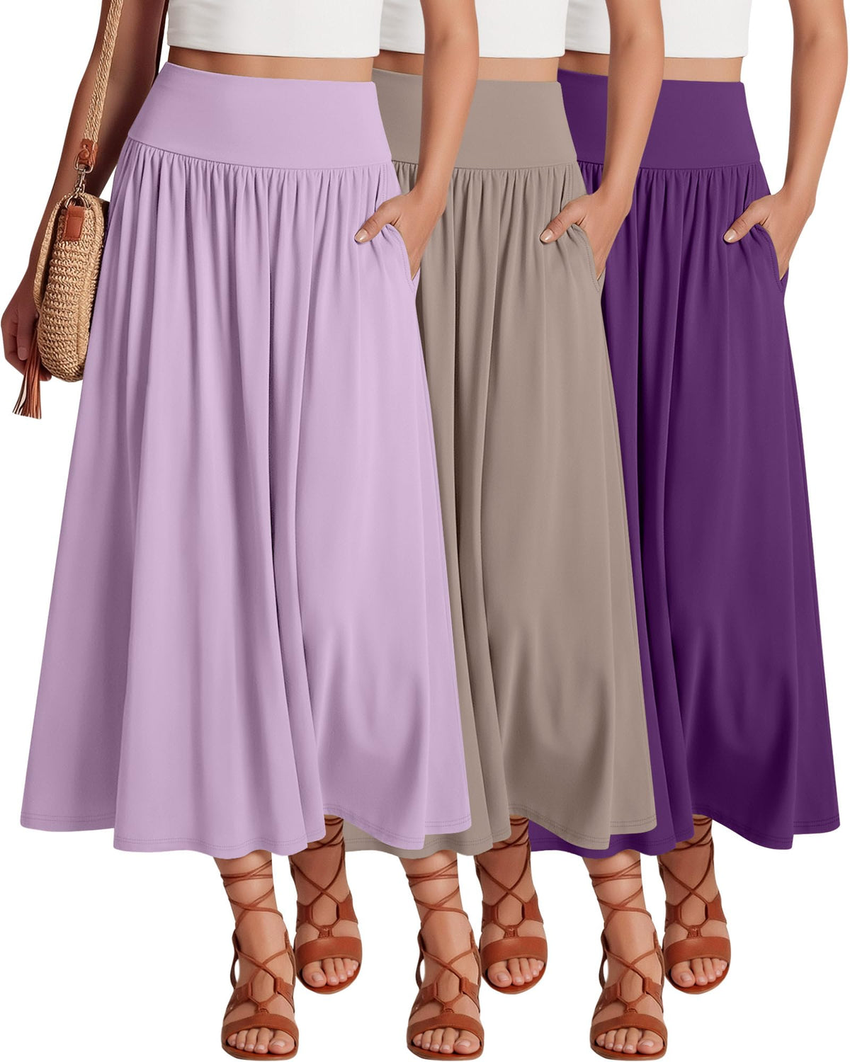 Ficerd 3 Pack Maxi Long Skirts for Women