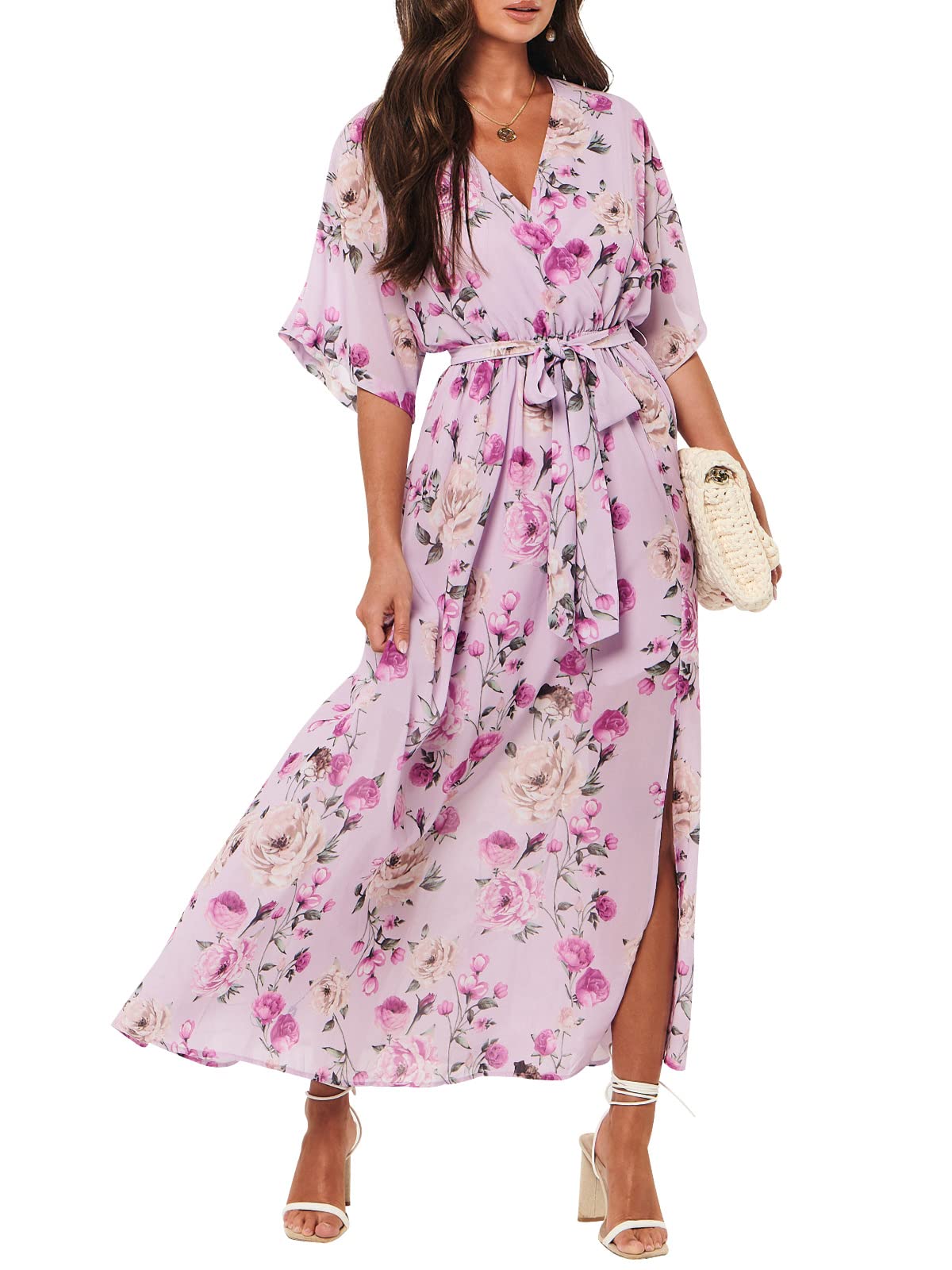 ANRABESS Womens Boho Floral Wedding Guest Maxi Dress