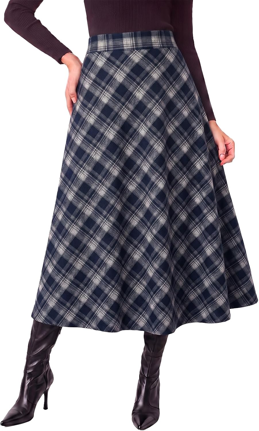 Tankaneo Womens Plaid Long Skirts Elastic Waist A-line Maxi Skirt 2026