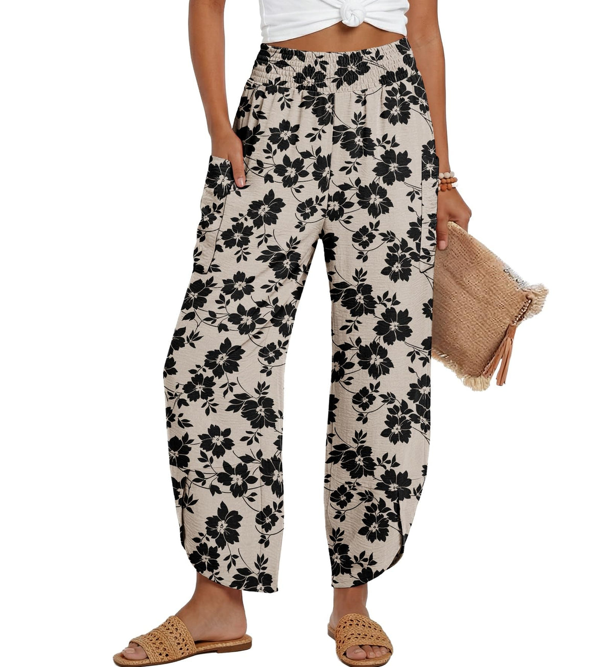 Lepunuo Womens Wide Leg Pants Palazzo High Waisted Smocked Trousers Summer Beach Casual Travel Pants 2026 with Pockets