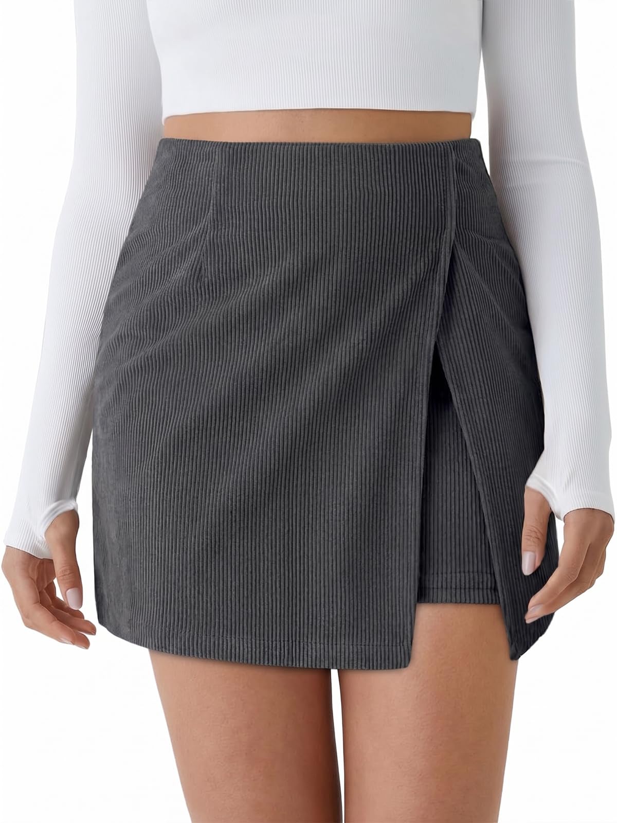 Cicy Bell Womens Corduroy Mini Skirt High Waisted A-line Fall Skirts