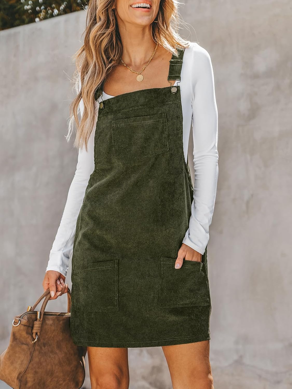 CUPSHE Women Corduroy Square Neck Wide Strap Fall Overall Mini Dress