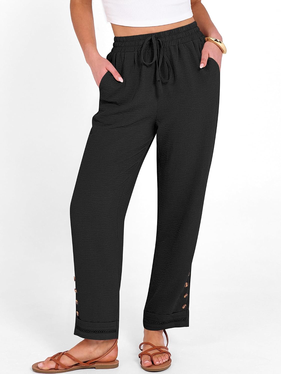 ANRABESS Womens Casual Cropped Pants, Drawstring Elastic Waist Ankle Trousers, Comfy for Lounge Office, Versatile Daily Wear