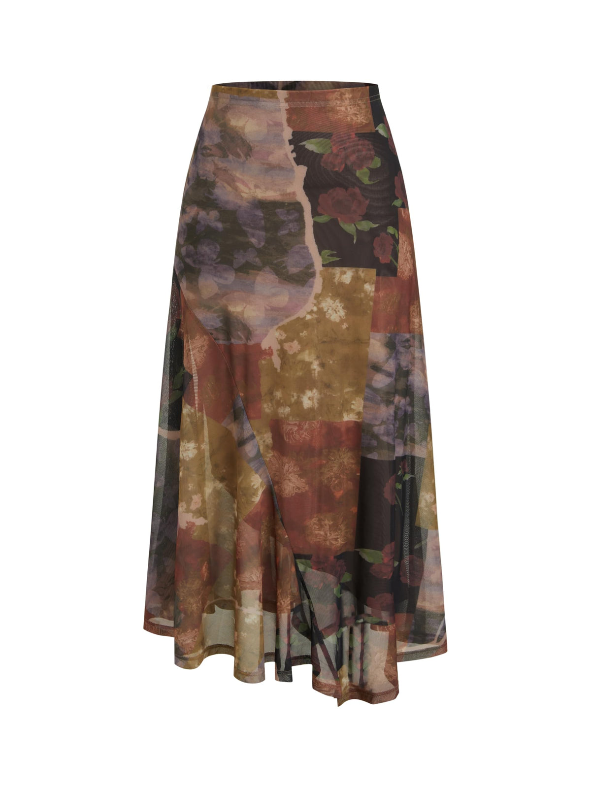 CIDER Skirts for Women Floral Mesh Maxi Asymmetrical Long Western Skirt