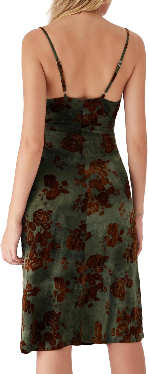 CIDER Womens Velvet Dress Floral Sleeveless Midi Wedding Guest Dresses