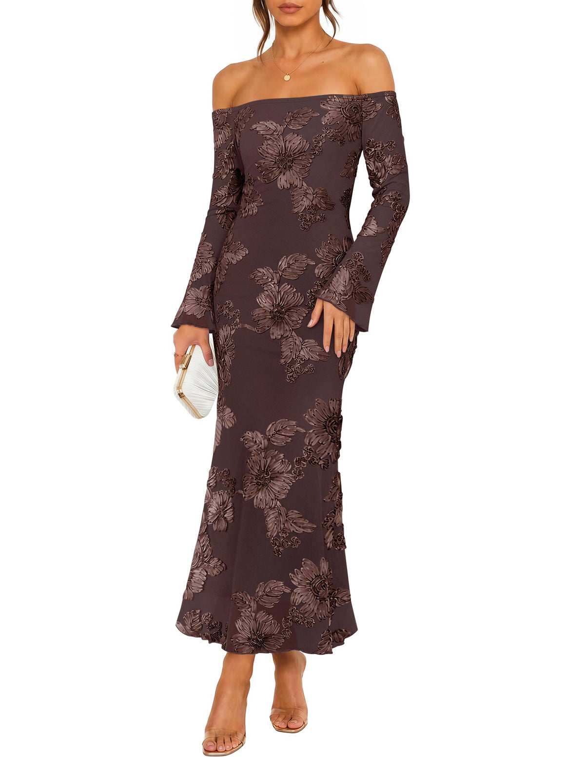ZESICA Women's Fall Off Shoulder Floral Wedding Guest Maxi Dresses