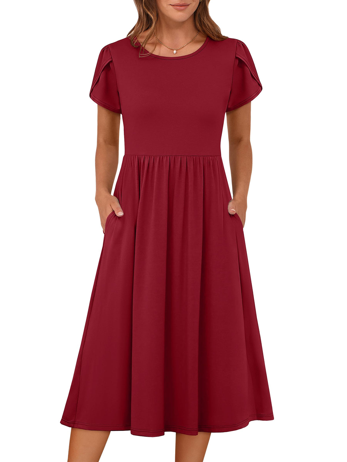 ANRABESS Women's Summer Petal Short Sleeve Midi Dress with Pockets