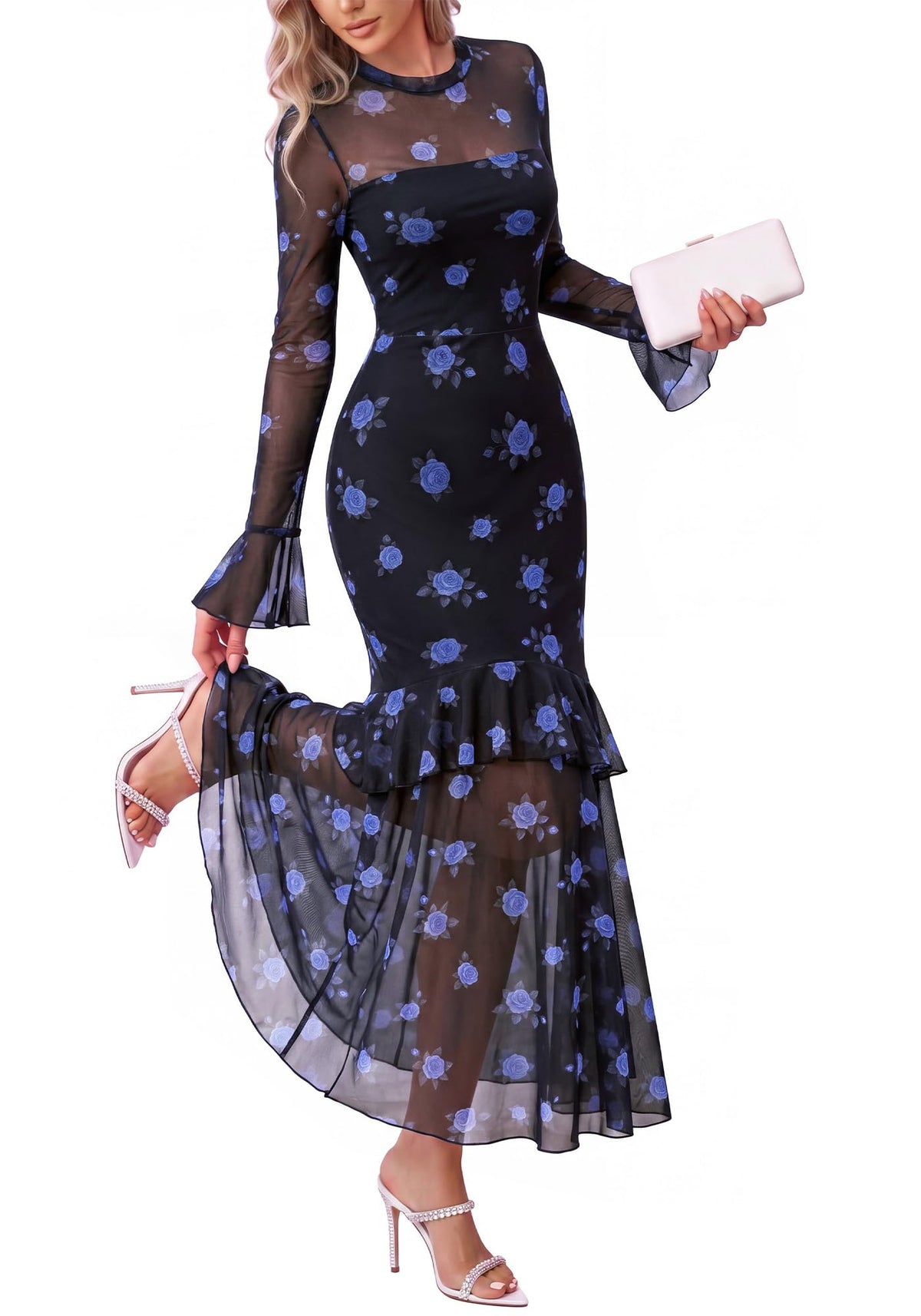 BTFBM Elegant Wedding Guest Dress Long Sleeve Maxi Dresses for Women