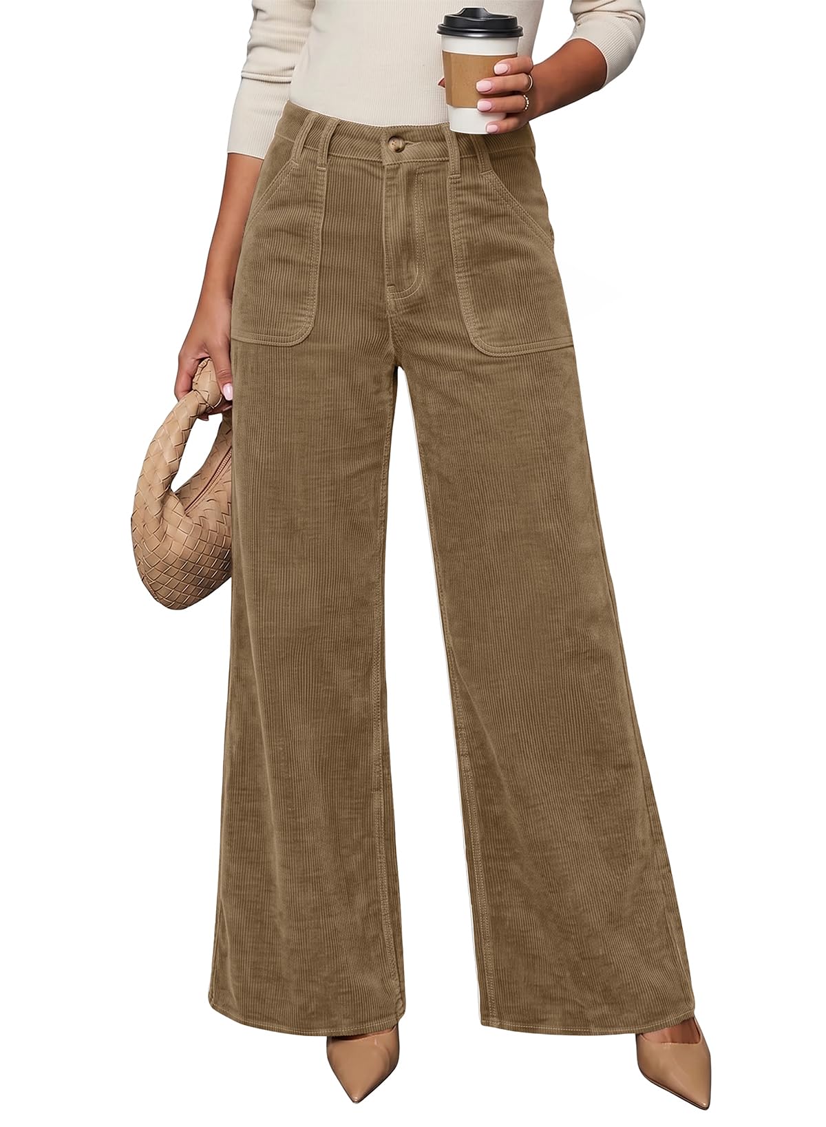 Acelitt Womens Wide Leg Corduroy Pants, S-XXL