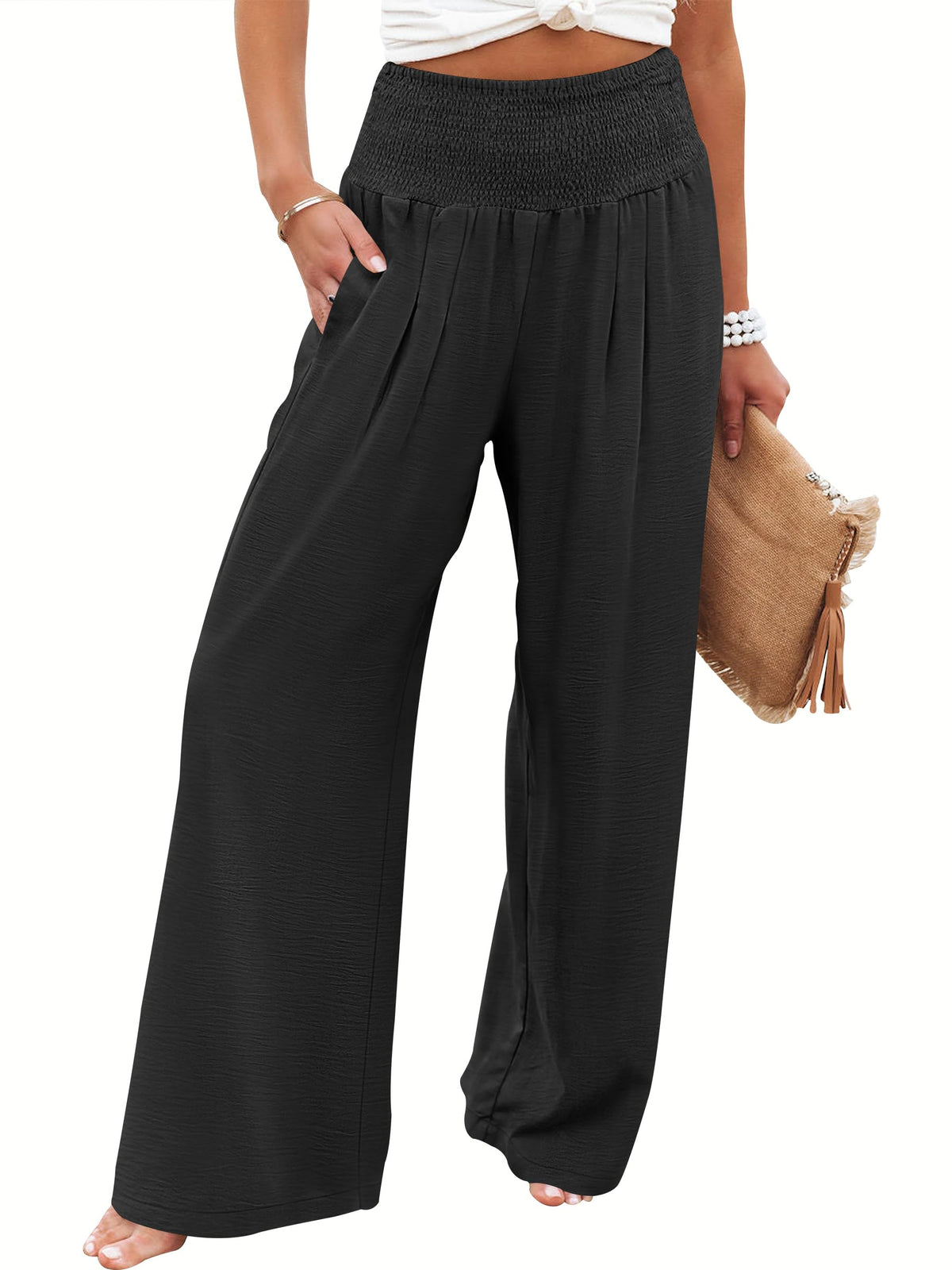 ANRABESS Women Wide Leg Summer Palazzo Pants with Pockets