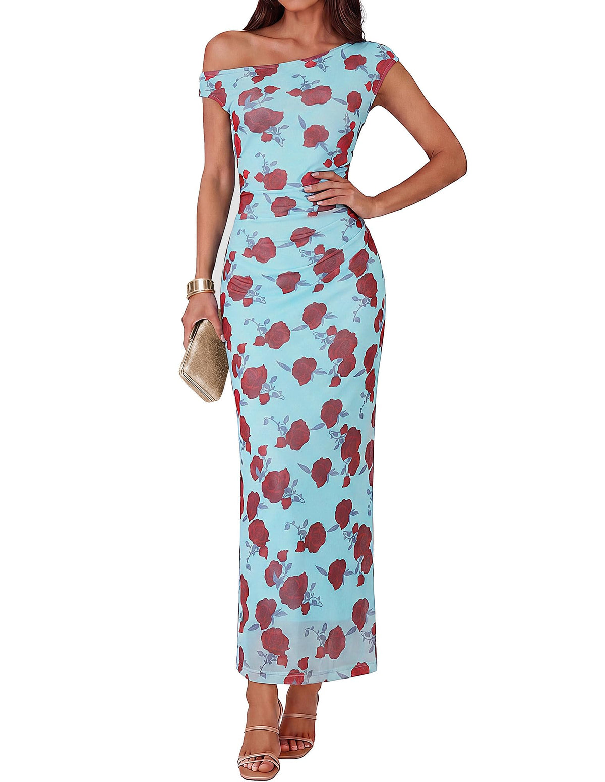 GRACE KARIN Women One Shoulder Bodycon Floral Wedding Guest Cocktail Dress