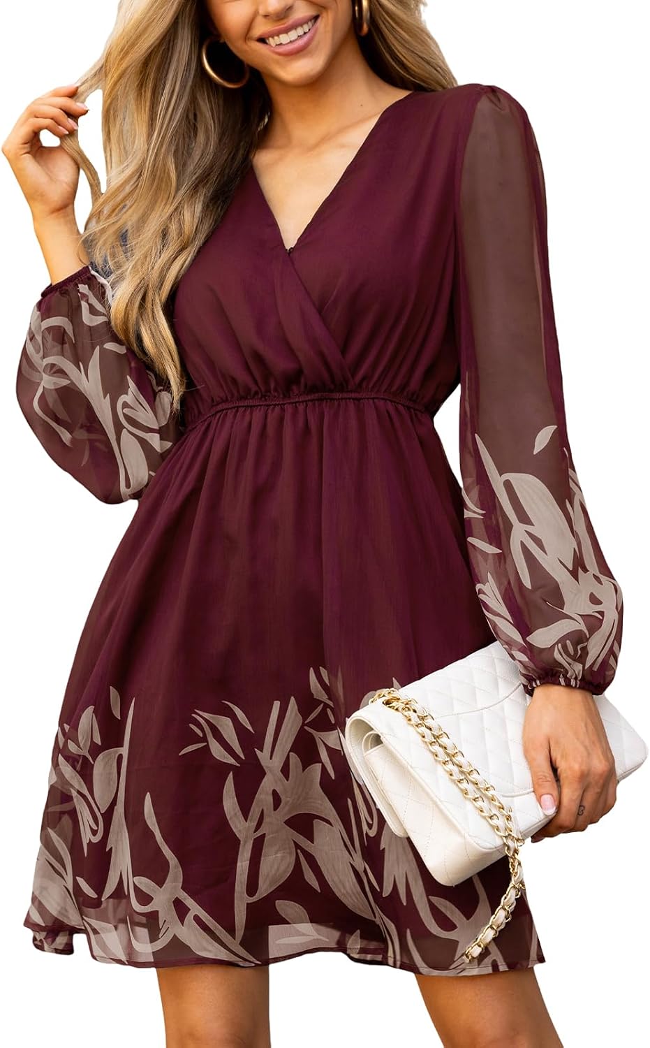 CUPSHE Womens Fall Floral Dress Boho Vacation Mini Wedding Guest Dresses