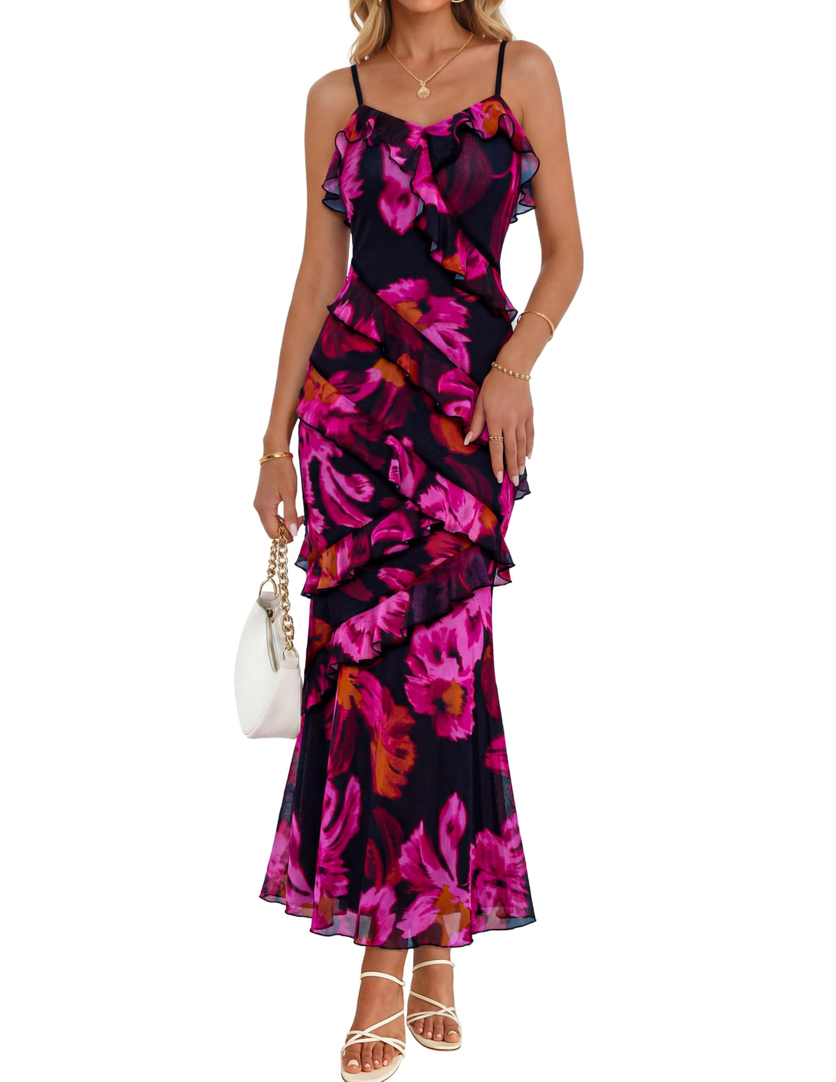 MEROKEETY Summer Floral Wedding Guest Maxi Dress Women 2026 Formal Cocktail