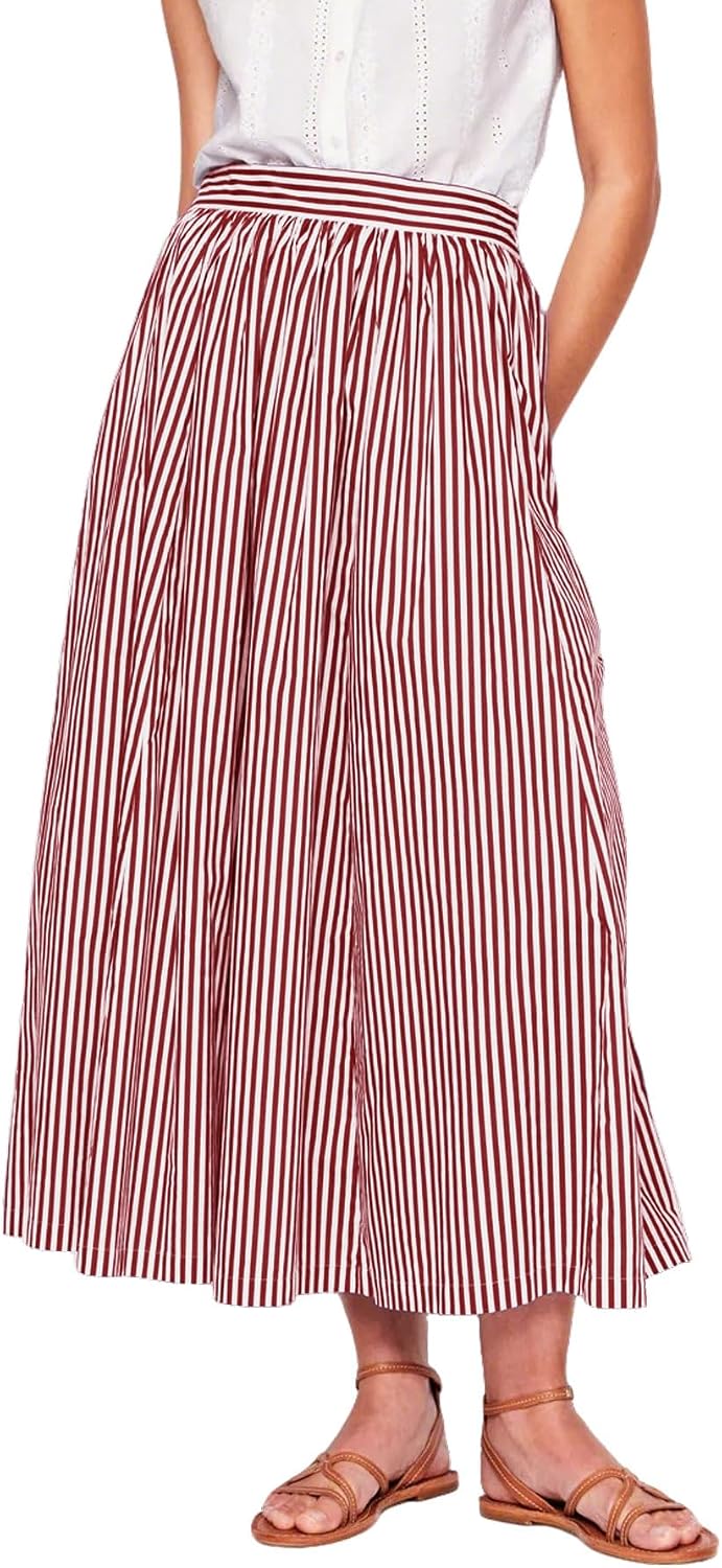 CHARTOU Women Casual Stripe Skirt Back Elastic Waist Long Flowy A Line Skirt with Pockets