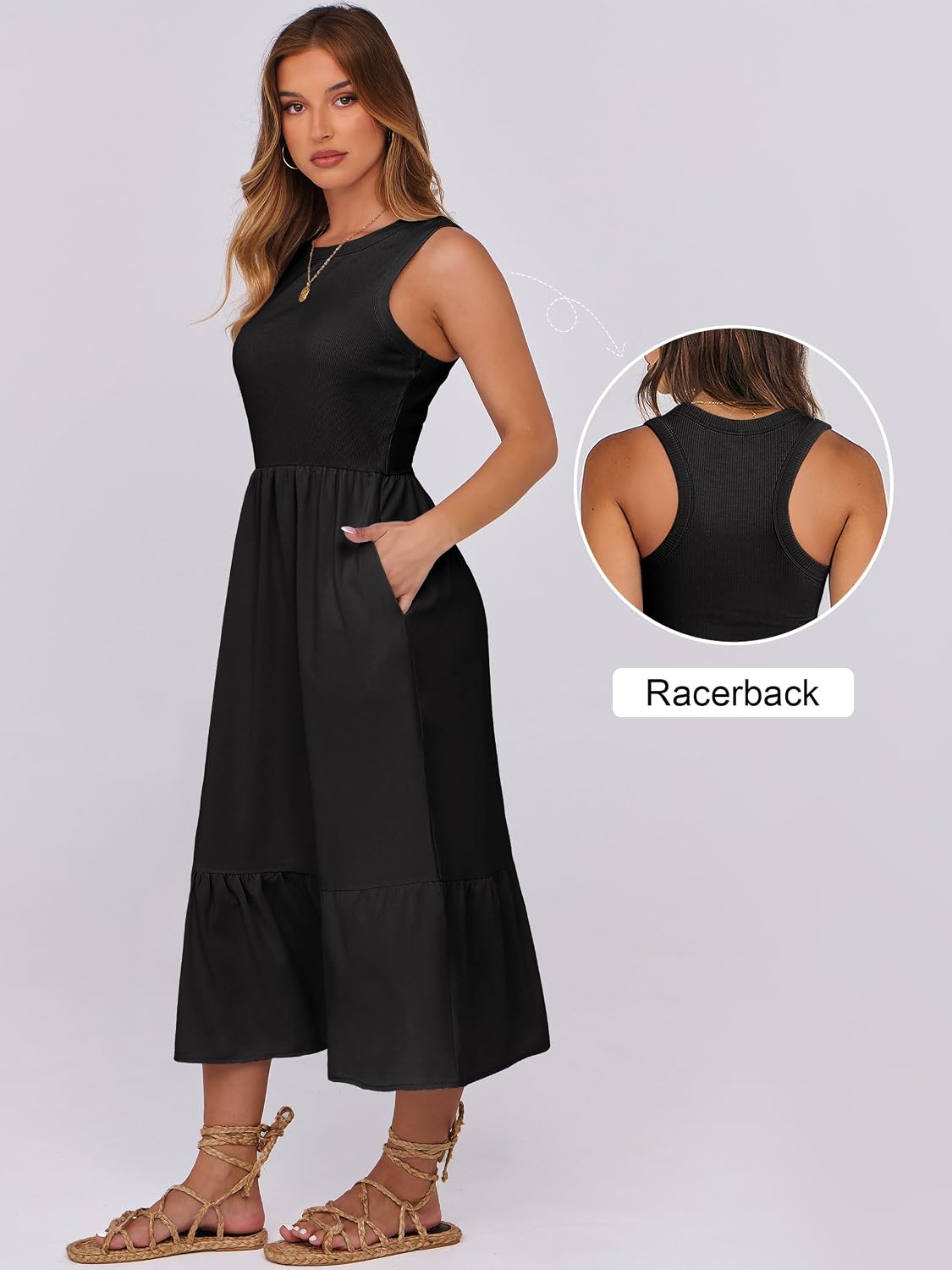 ANRABESS Womens Summer Dresses Casual Beach Tank Midi Sundress with Pockets