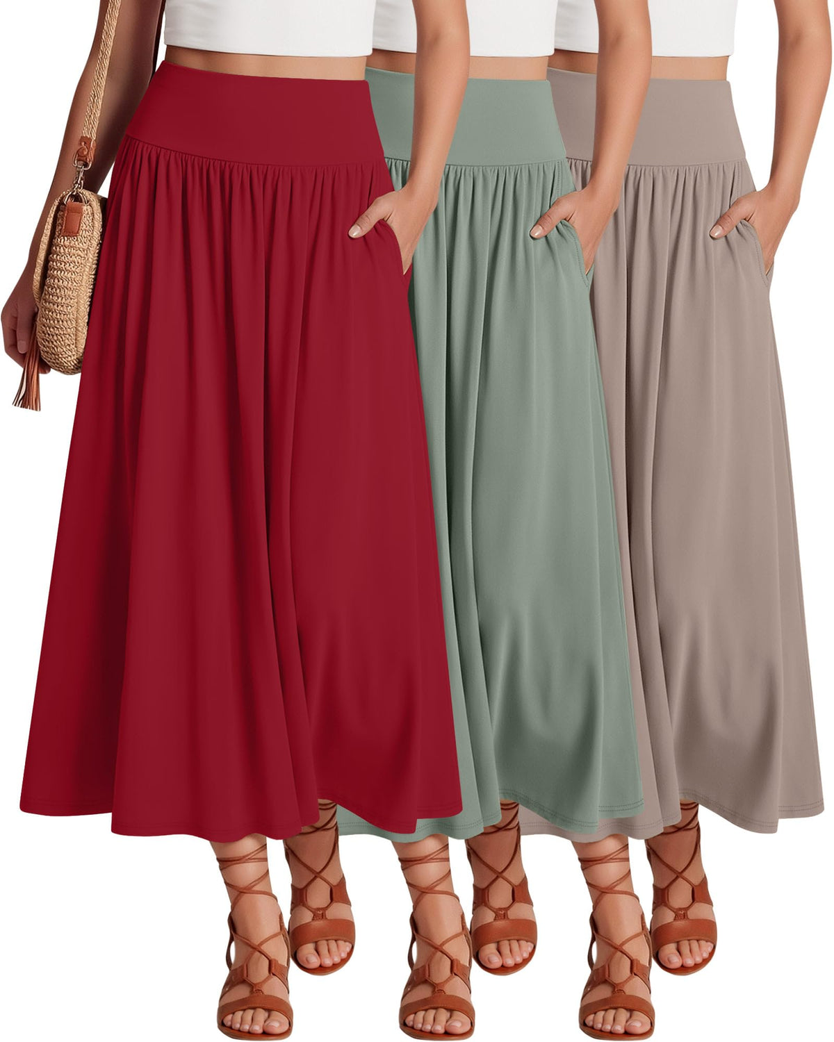 Ficerd 3 Pack Maxi Long Skirts for Women
