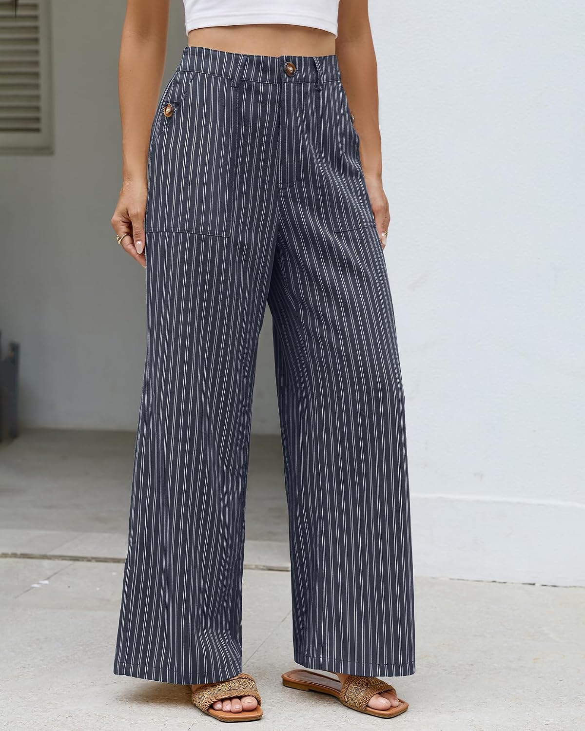 Bsubseach Womens Cotton Linen Pants Wide Leg Work Casual Pants
