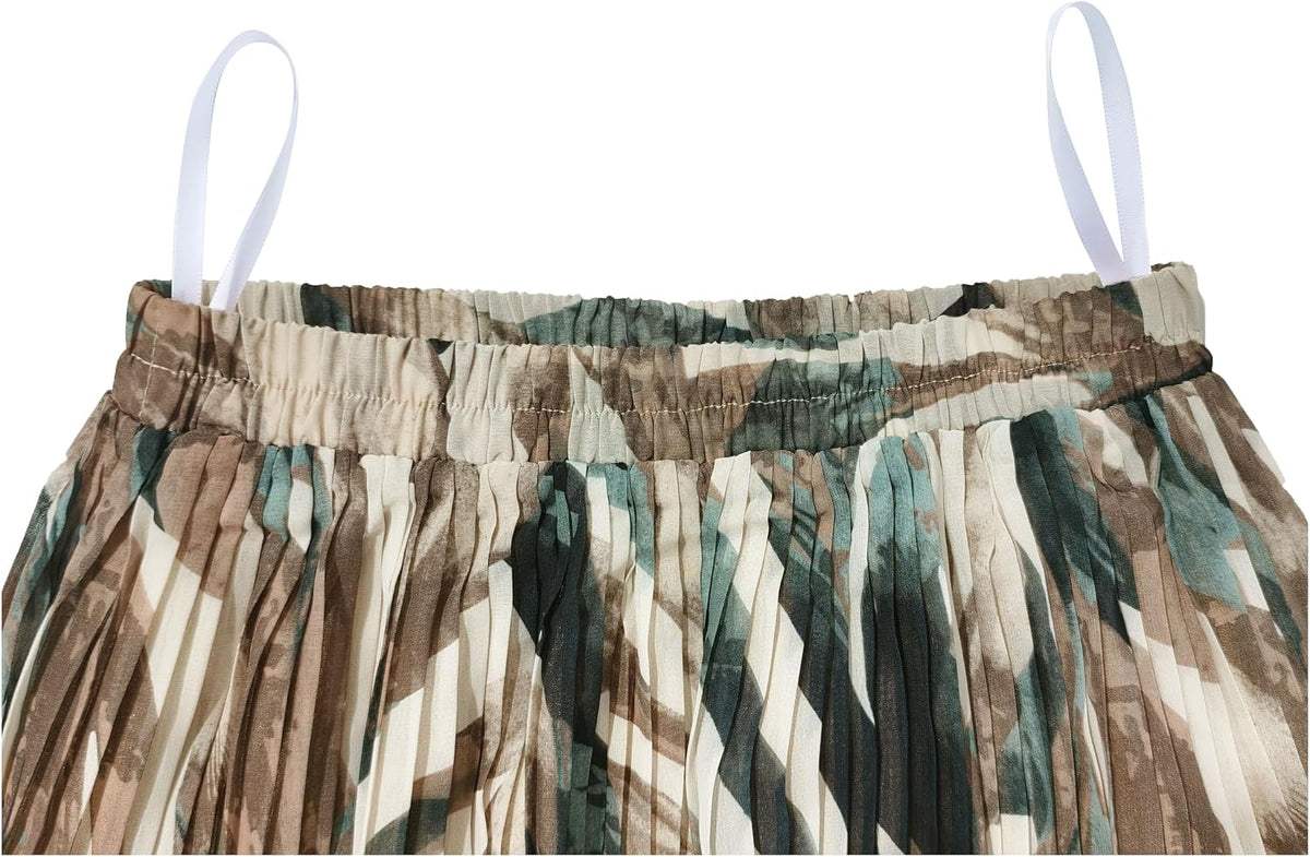 Kingfancy Women's Pleated Skirt A-Line Midi Skirts