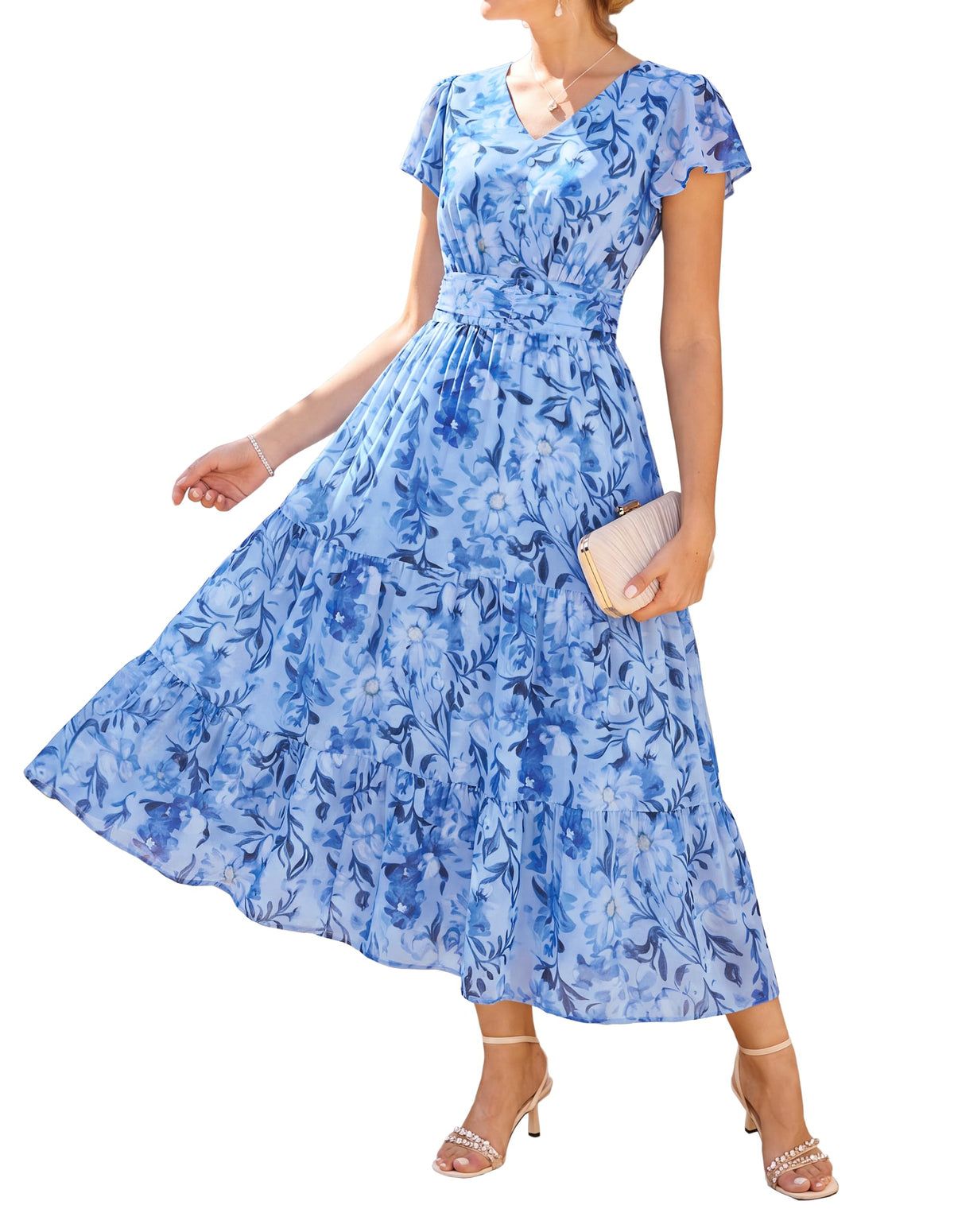 GRACE KARIN Women Summer Dress,Maxi Floral Wedding Guest Dresses