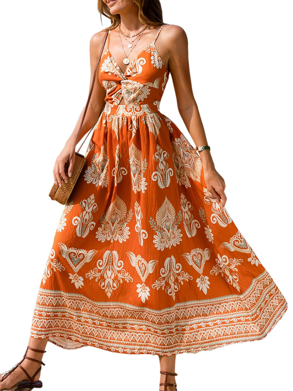 CUPSHE Women's Maxi Dress Floral Print Twisted V Neck Sleeveless Long Dress Summer Casual Dress
