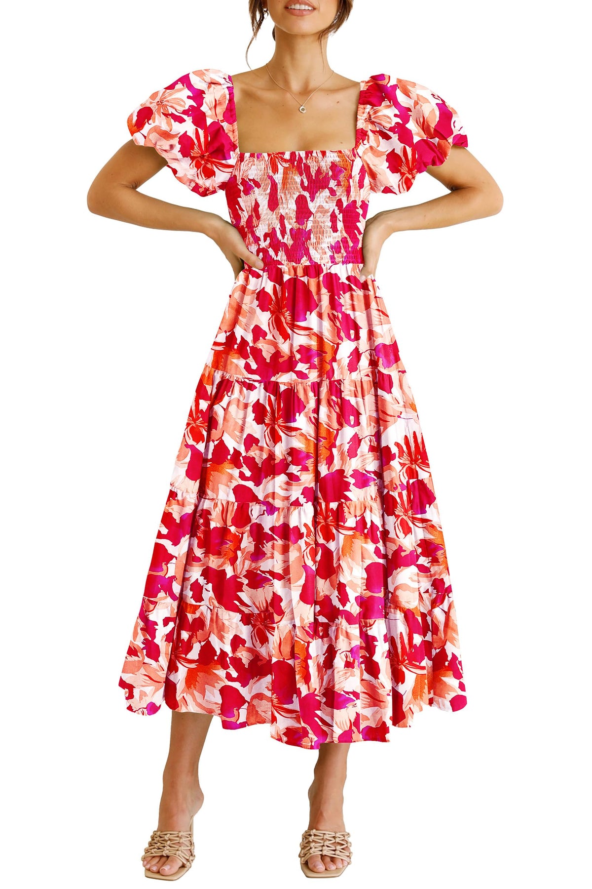 PRETTYGARDEN Women's Smocked Midi Wedding Guest Dress