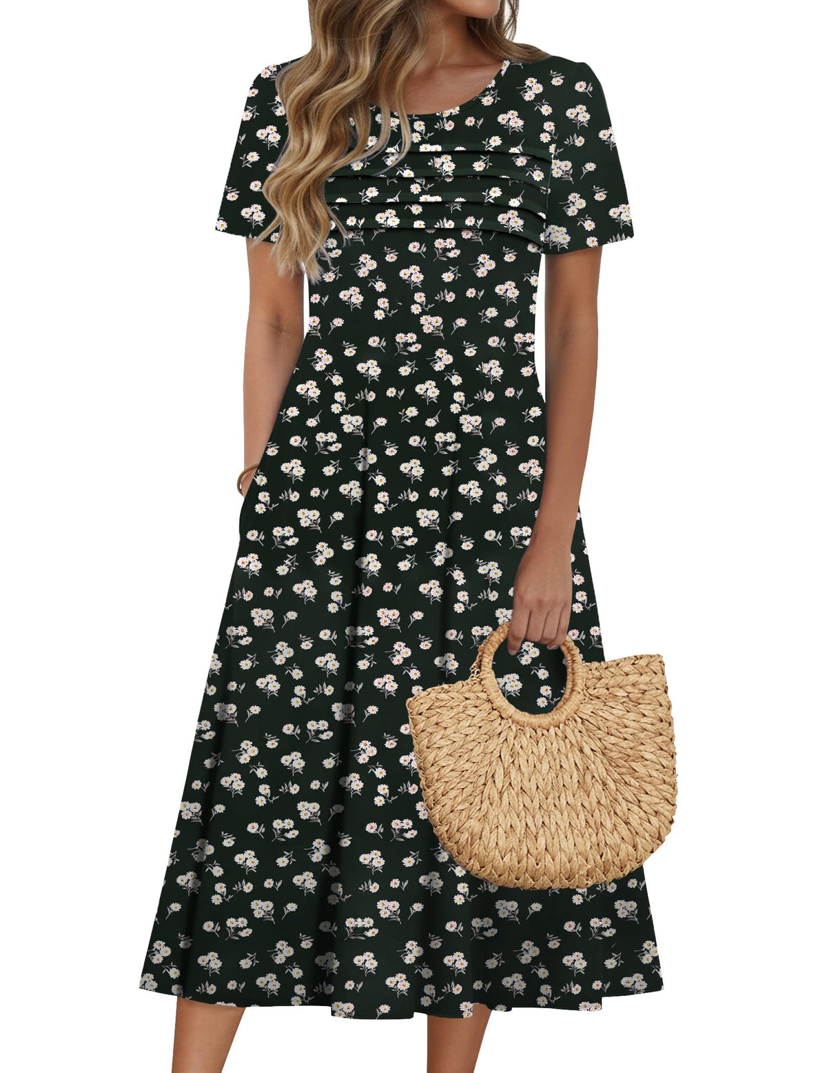 Zeagoo Womens Casual Dresses for Summer Short Sleeve Flare Midi Dress Beach
