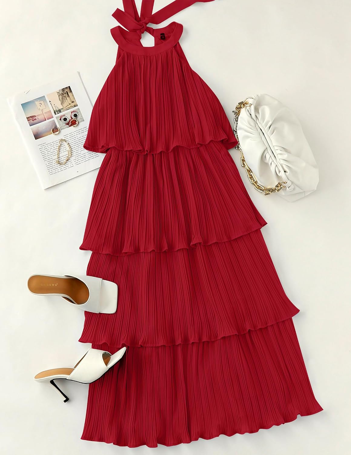 ZESICA Womens Summer Halter Ruffle Wedding Guest Midi Dresses