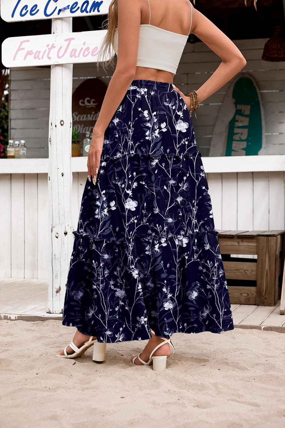Zeagoo Womens Casual Maxi Skirts for Women 2026 High Waist Boho Skirts Floral Printed Long Flowy Skirt with Pockets
