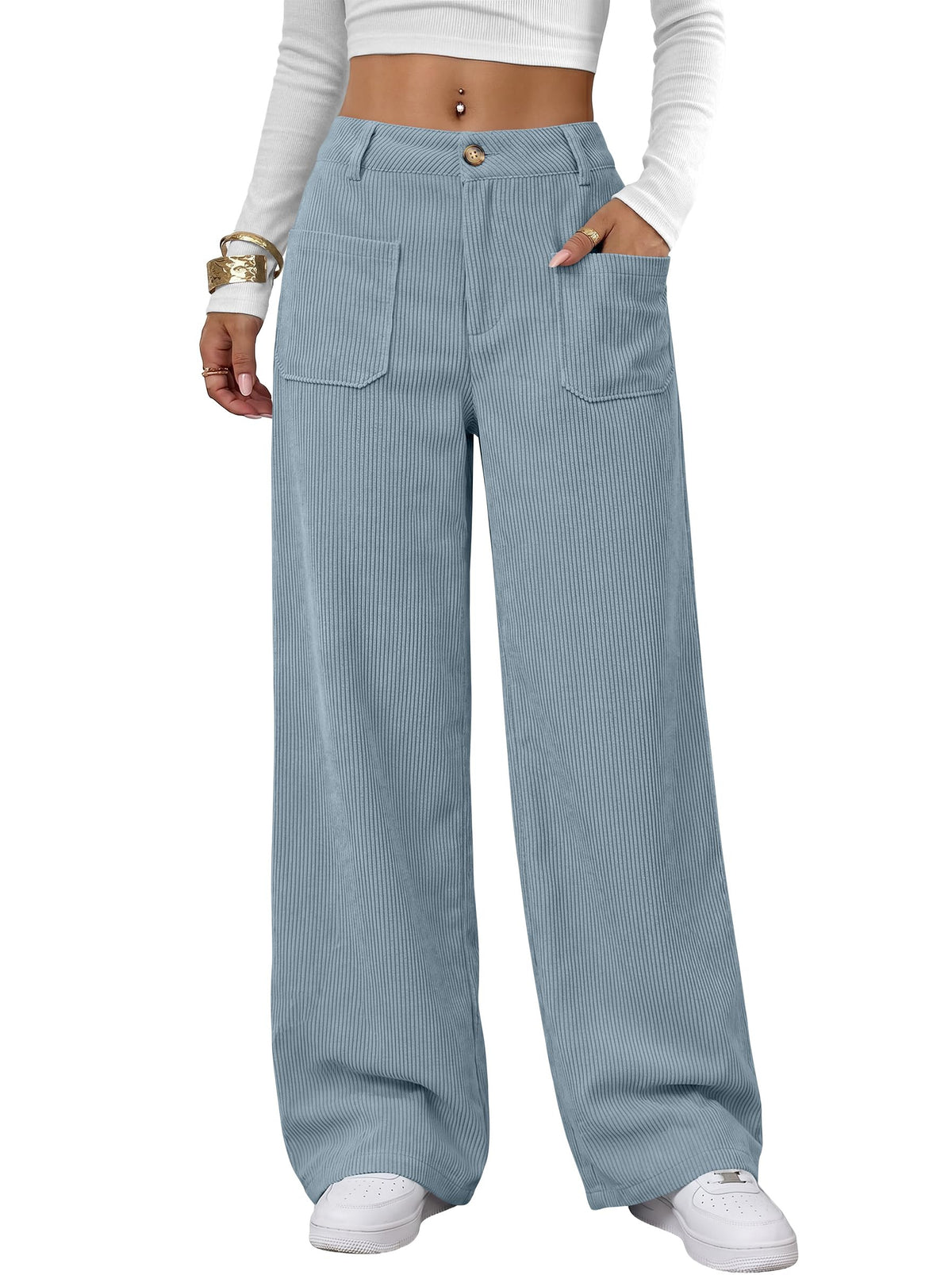 ANRABESS Womens High Waisted Wide Leg Corduroy Casual Pants