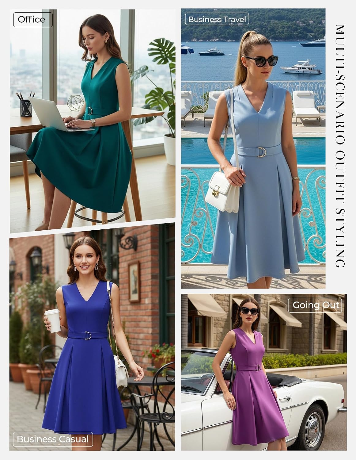 GRACE KARIN Women's Fit and Flare Work Business Dress with Belt