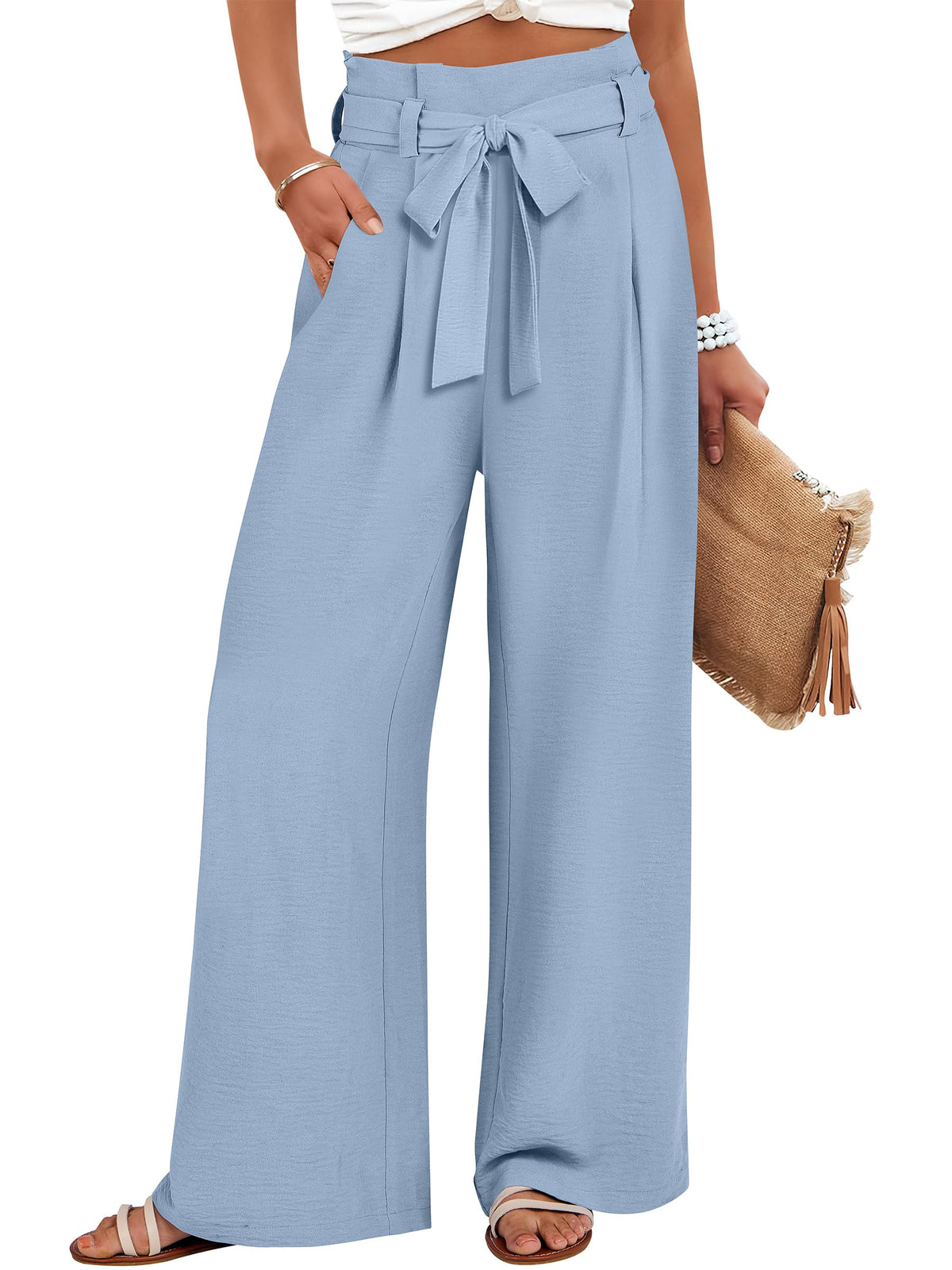 ANRABESS Womens Palazzo Wide Leg High Waisted Flowy Lounge Work Pants