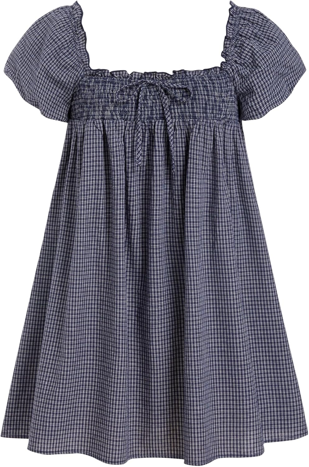 CIDER Womens Cotton Blend Gingham Shirred High Rise Mini Dress