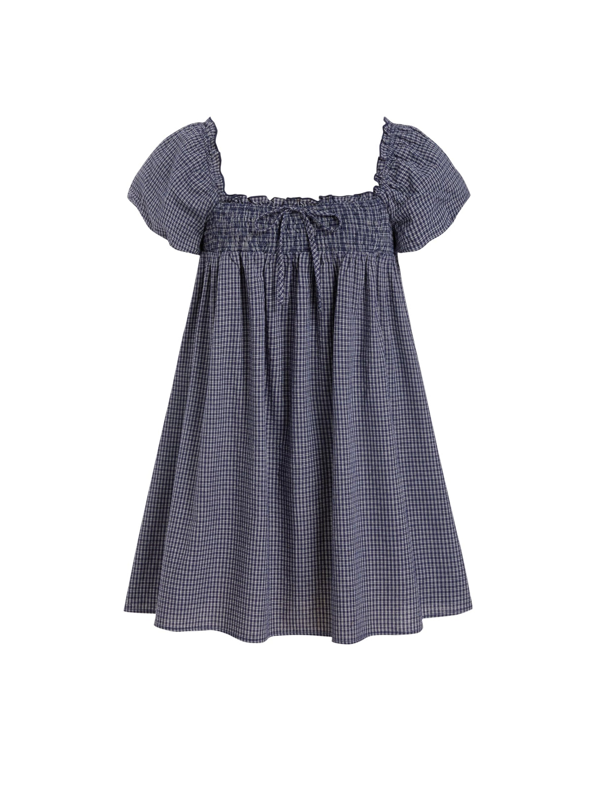 CIDER Womens Cotton Blend Gingham Shirred High Rise Mini Dress