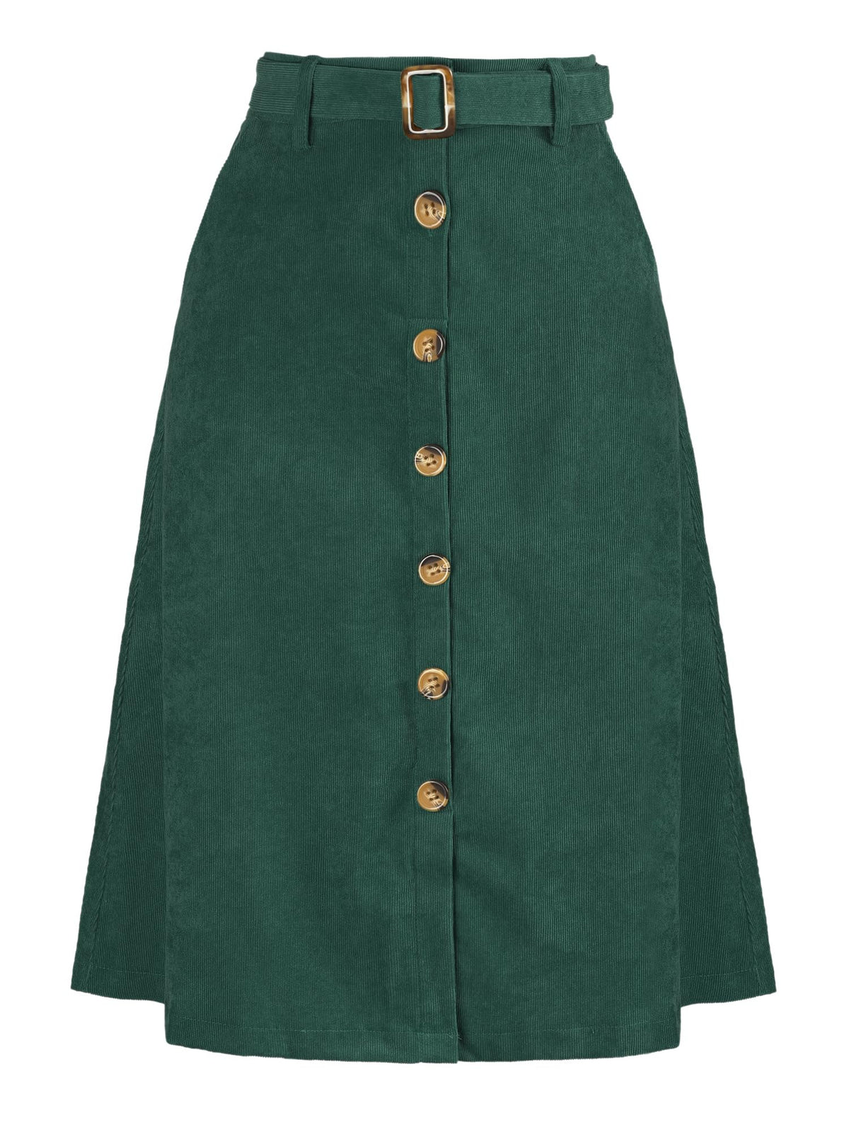 Allegra K Women's Button Front High Waist A-Line Belted Corduroy Midi Skirt