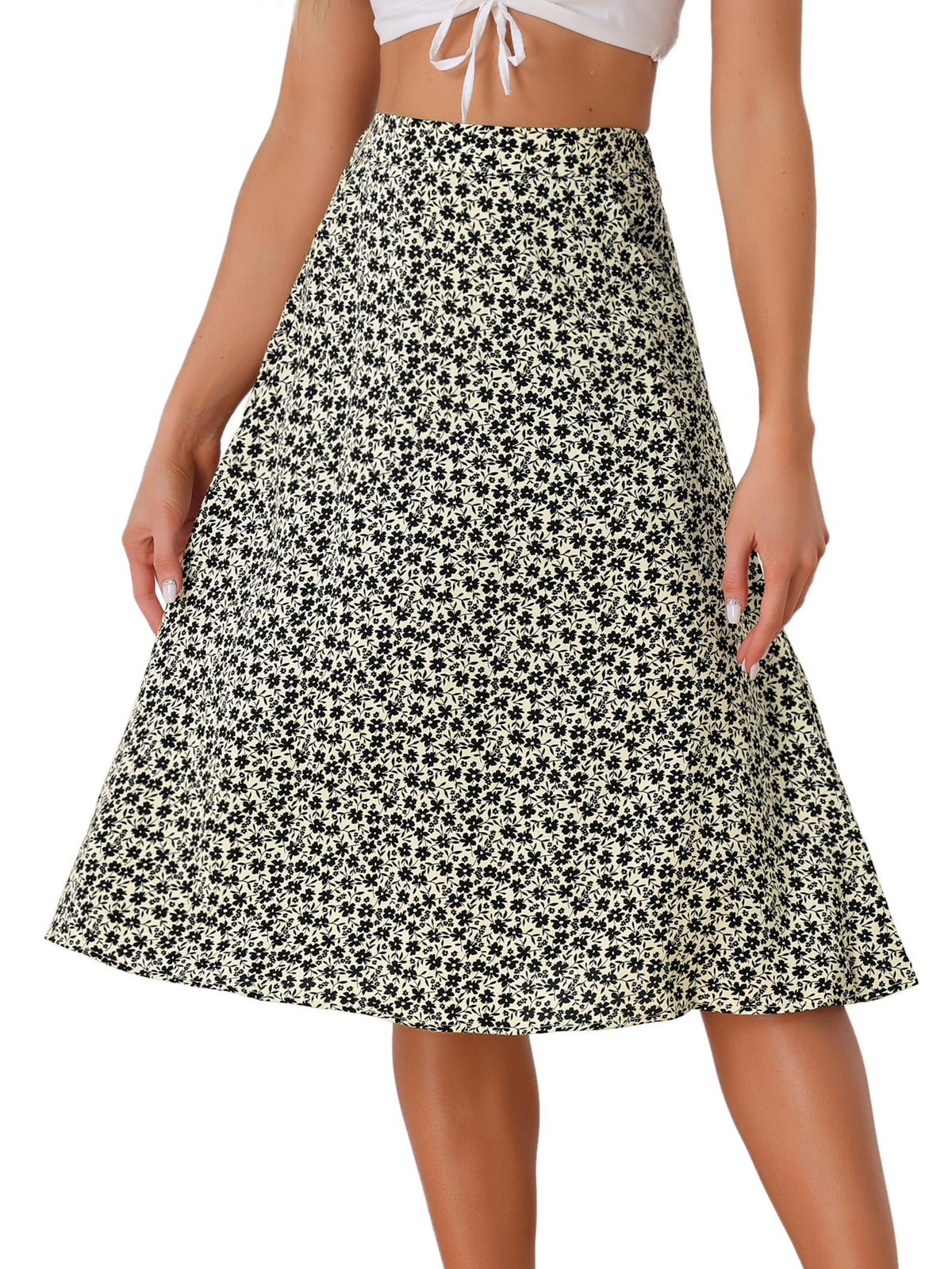 Allegra K Women's Floral Skirt A-Line Midi Skirt Chiffon High Waist Skirts