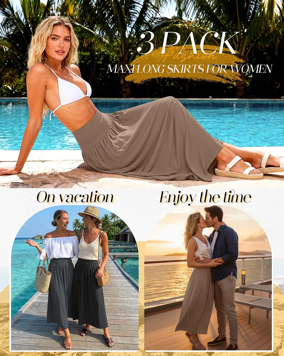 Ficerd 3 Pack Maxi Long Skirts for Women