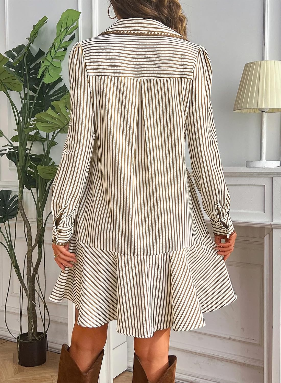 Dokotoo Womens Dresses Striped Button Embroidered Ruffle Hem Mini Dress
