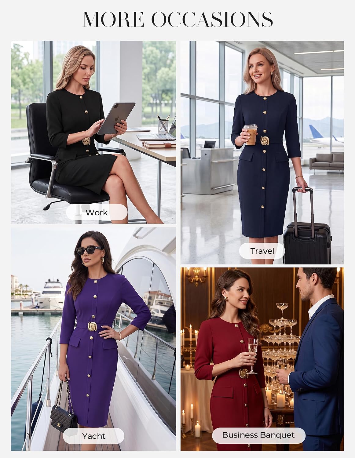GRACE KARIN Women's 3/4 Sleeve Work Office Business Casual Dress