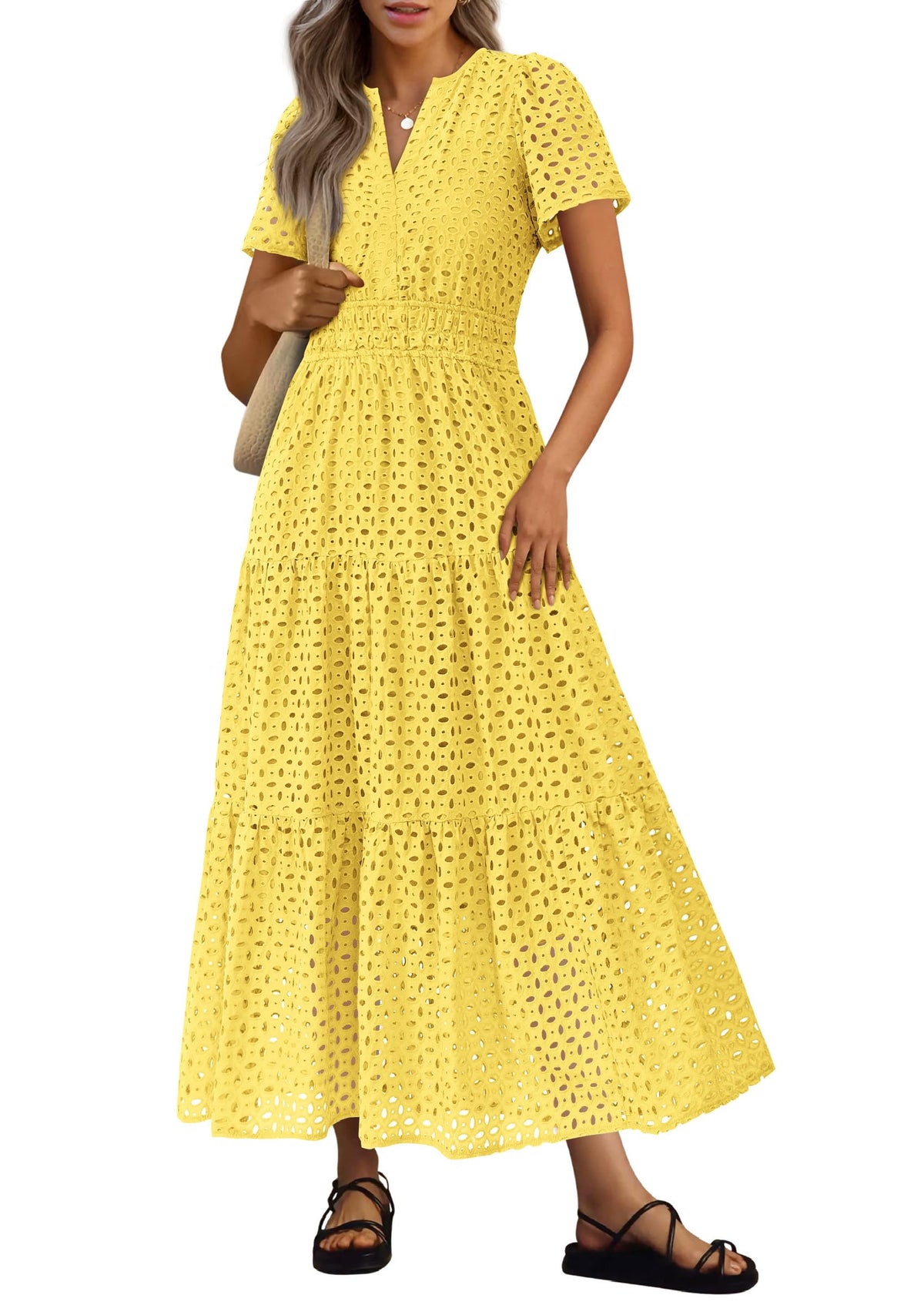 PRETTYGARDEN Women's Summer Hollow Out Eyelet Maxi Dress