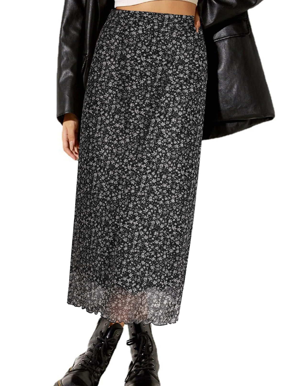 Avanova Women Mesh Floral Boho Midi Skirt High Waist Long Skirt