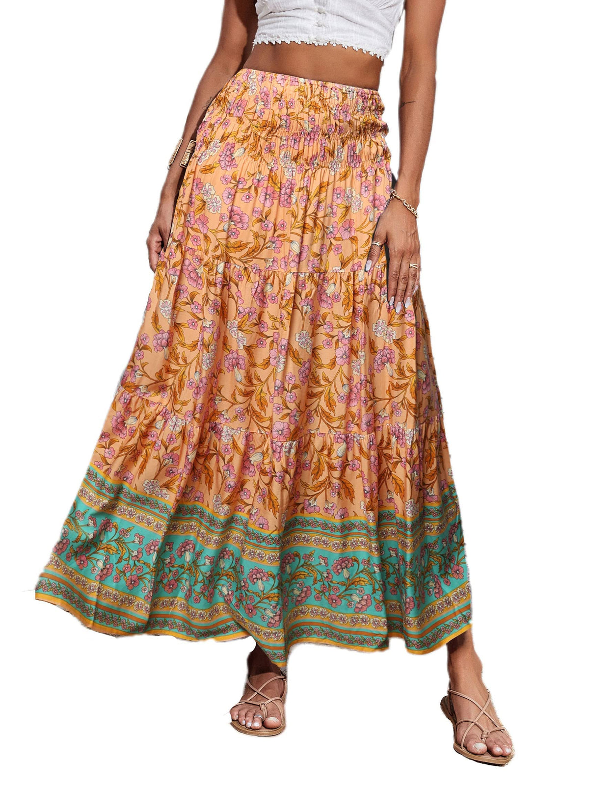 CFLONGE Summer Maxi Skirts for Women 2026 Trendy Floral A Line Boho Skirt