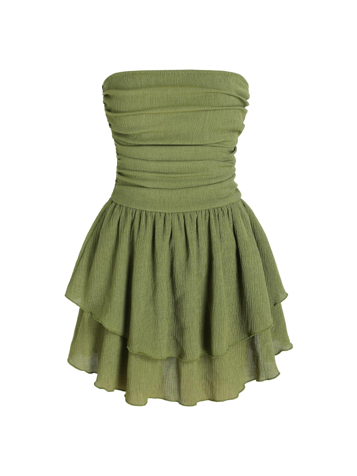 CIDER Women's Summer Cocktail Dress - Tube Ruched Ruffle Mini Dress