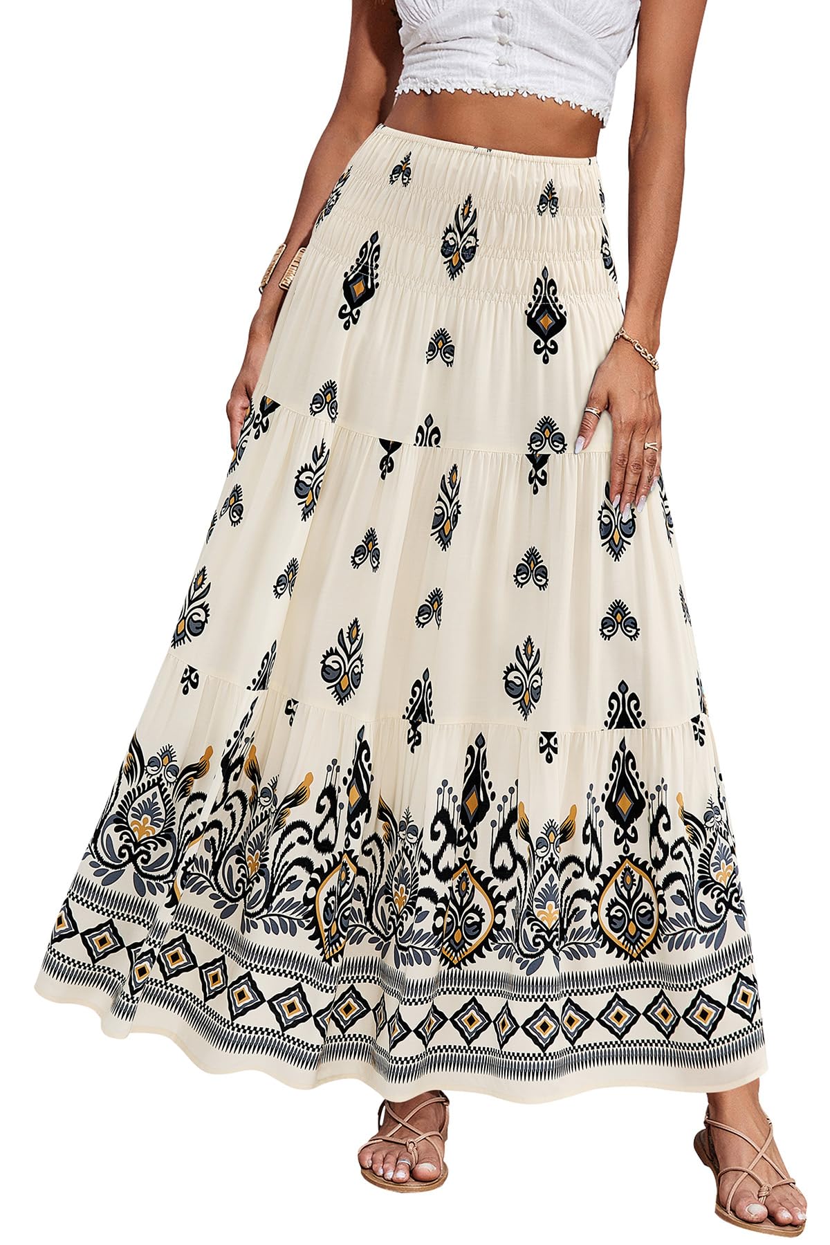 CFLONGE Summer Maxi Skirts for Women 2026 Trendy Floral A Line Boho Skirt
