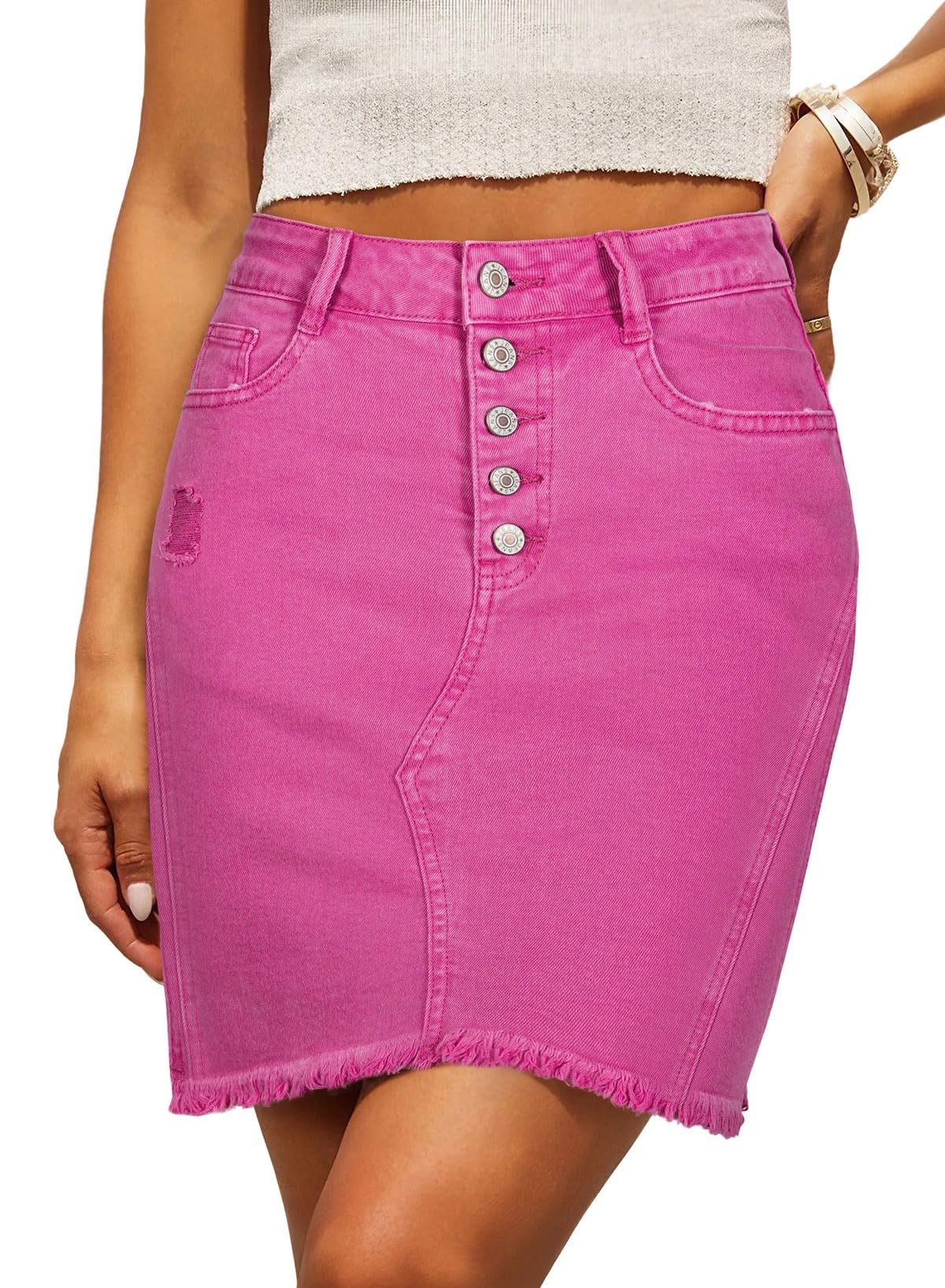 Sidefeel Women's Jean Skirt StretchyButton Fly Denim Skirt