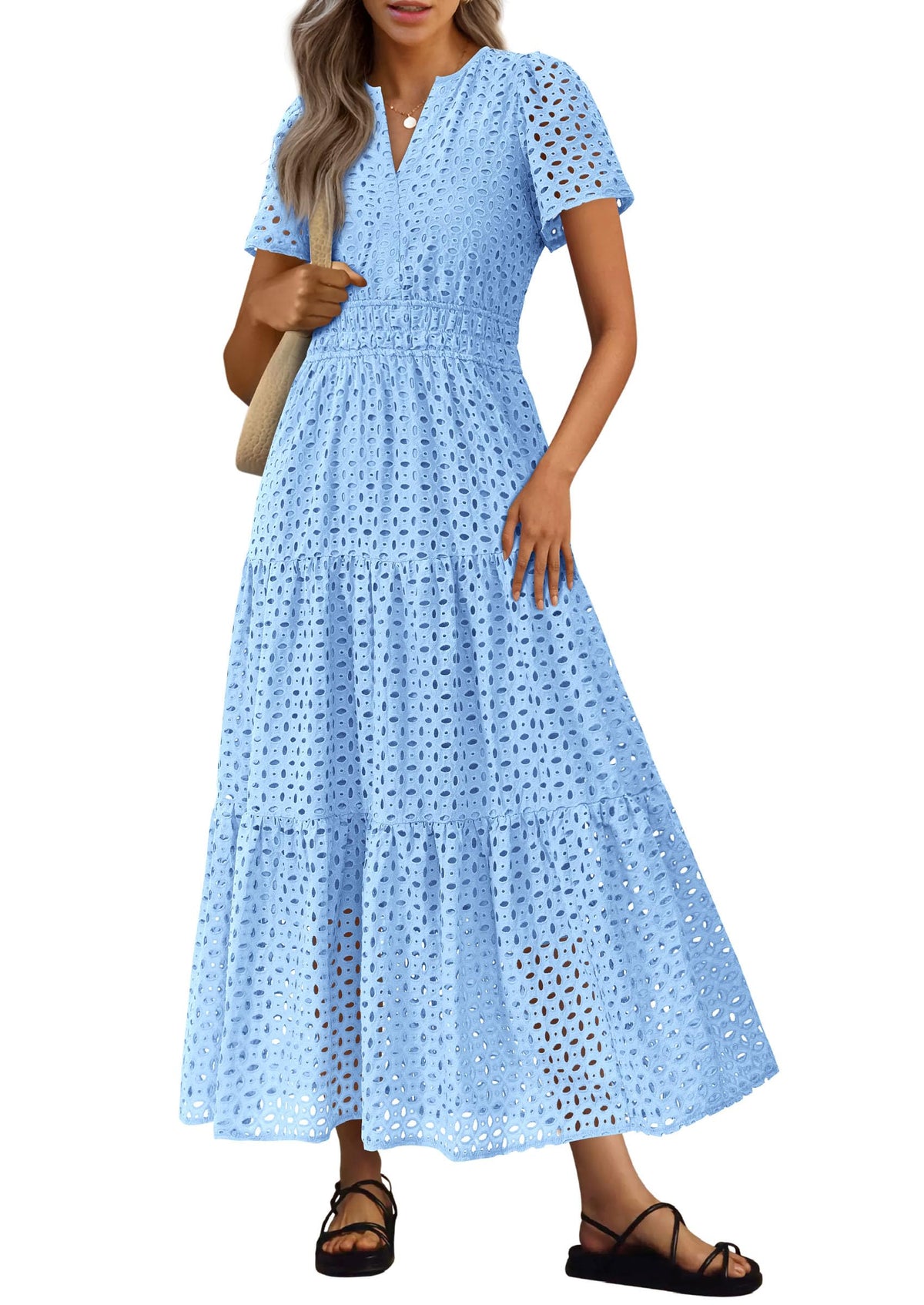 PRETTYGARDEN Women's Summer Hollow Out Eyelet Maxi Dress
