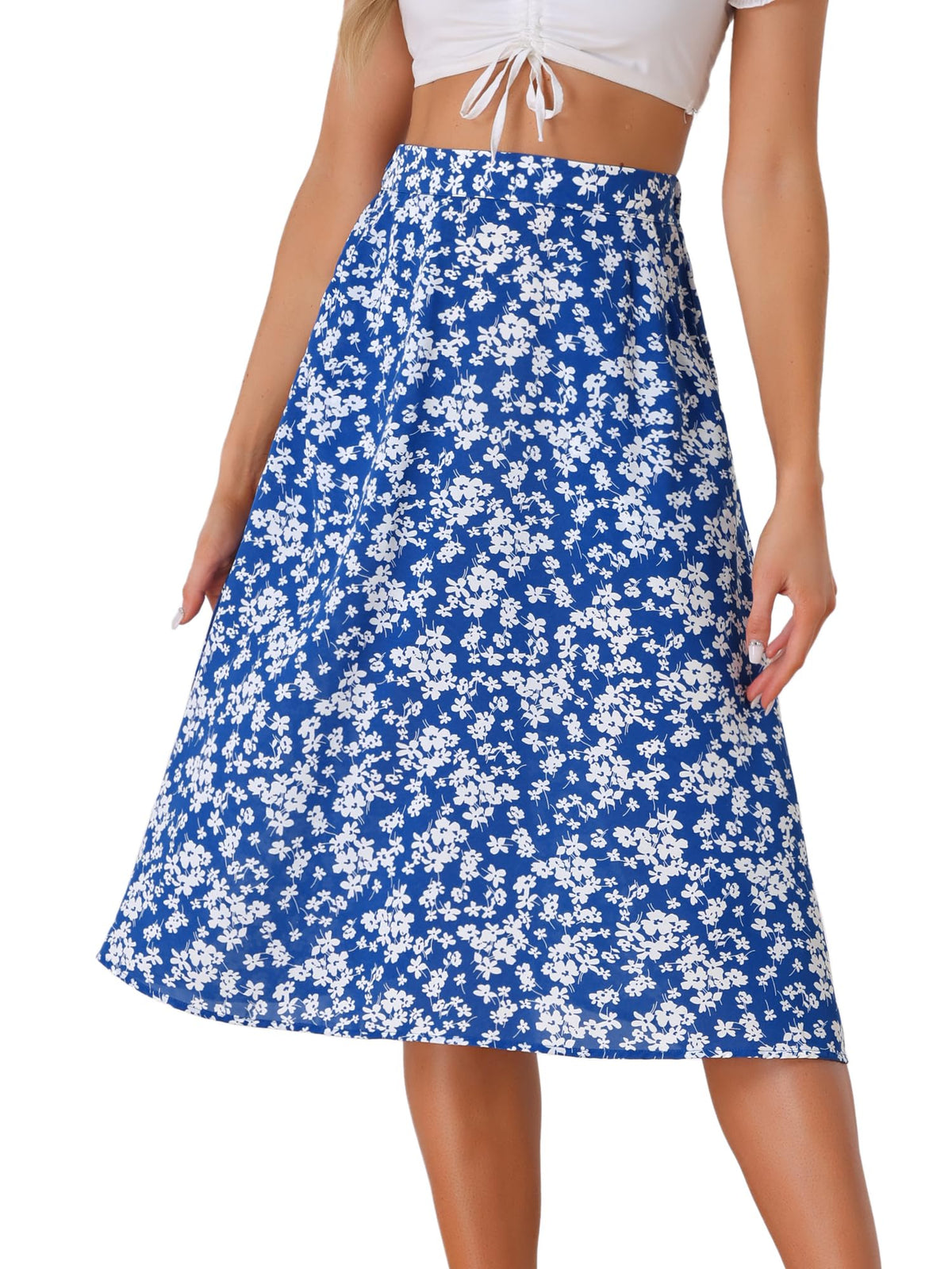 Allegra K Women's Floral Skirt A-Line Midi Skirt Chiffon High Waist Skirts