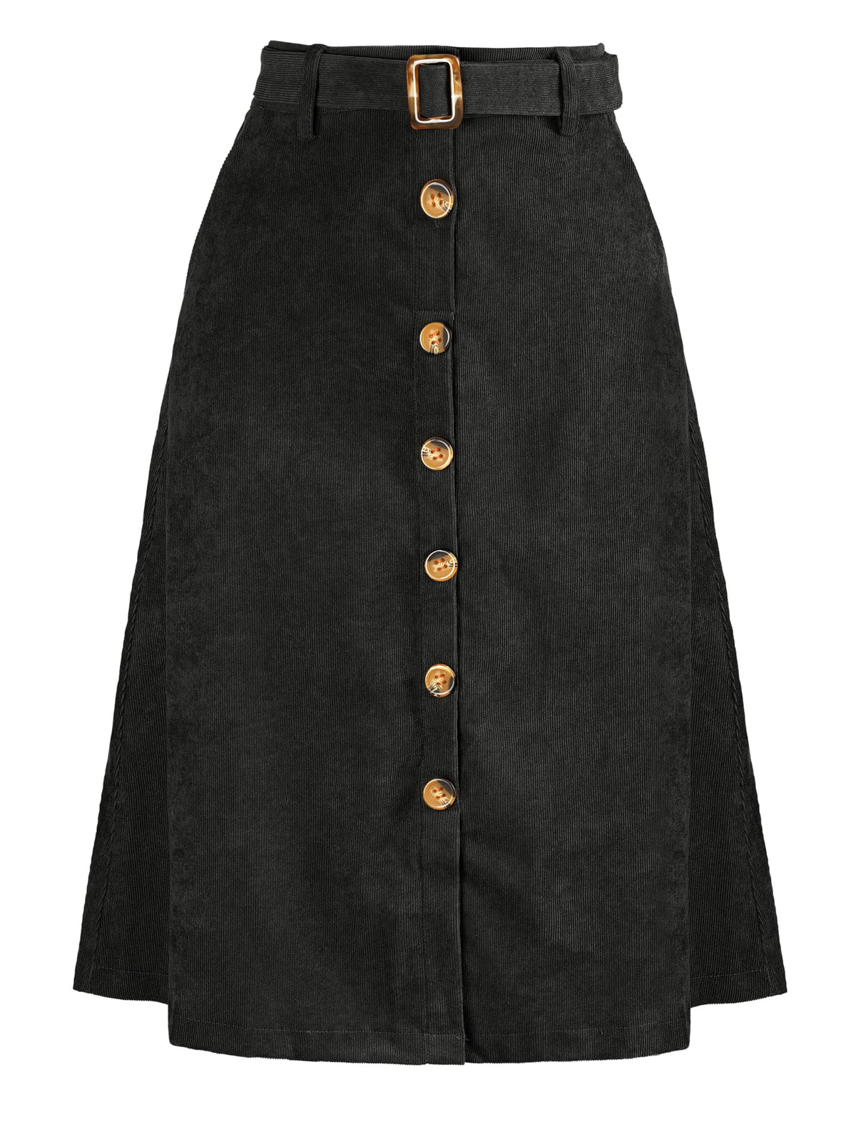 Allegra K Women's Button Front High Waist A-Line Belted Corduroy Midi Skirt