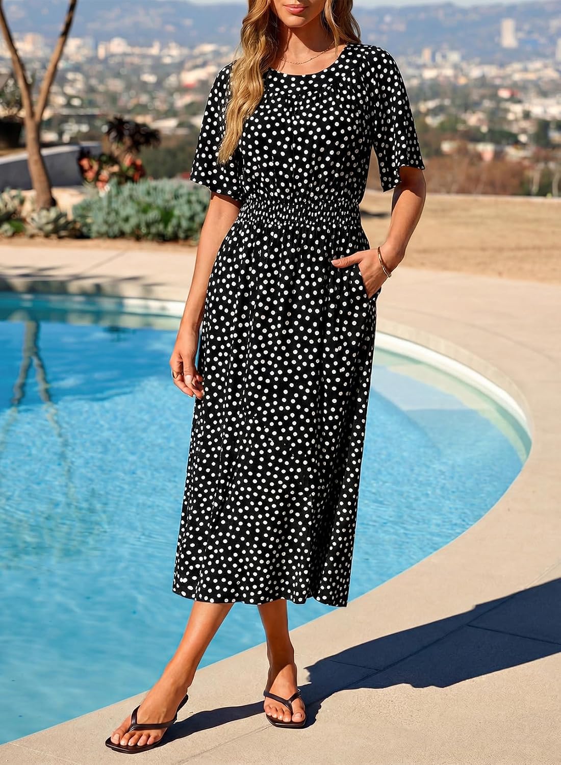 Dokotoo Summer Dresses for Women 2026 Vintage Elegant Midi Maxi Dresses Casual Short Sleeve A Line Flowy Dress