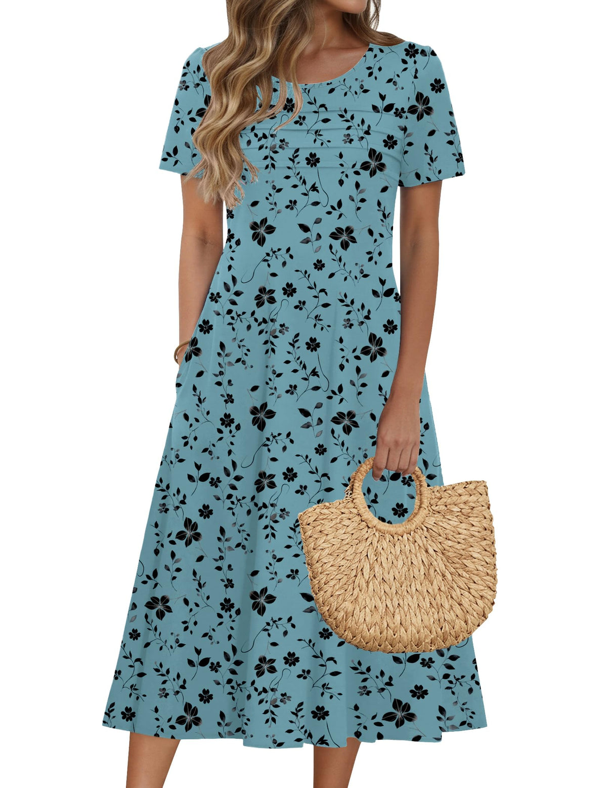 Zeagoo Womens Casual Dresses for Summer Short Sleeve Flare Midi Dress Beach
