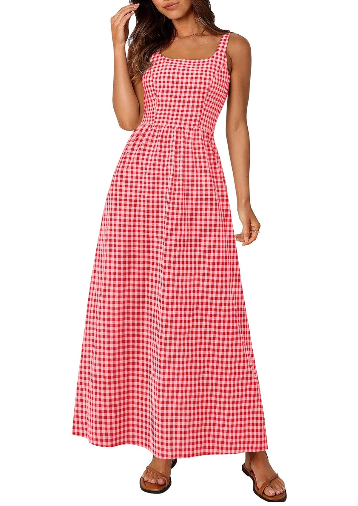 PRETTYGARDEN Women's Summer Gingham Maxi Long Dress